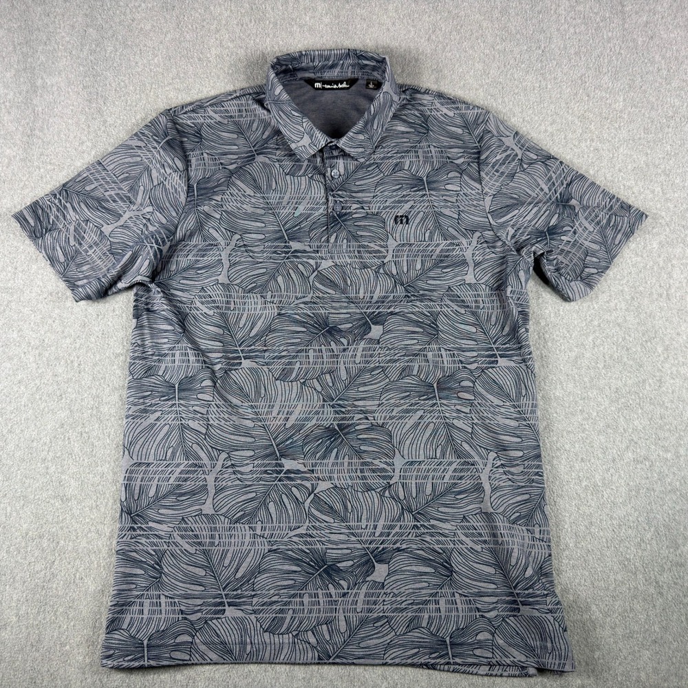 Travis Mathew Polo Shirt Mens L Blue Navy Floral Performance Pima Cotton - Picture 2 of 6